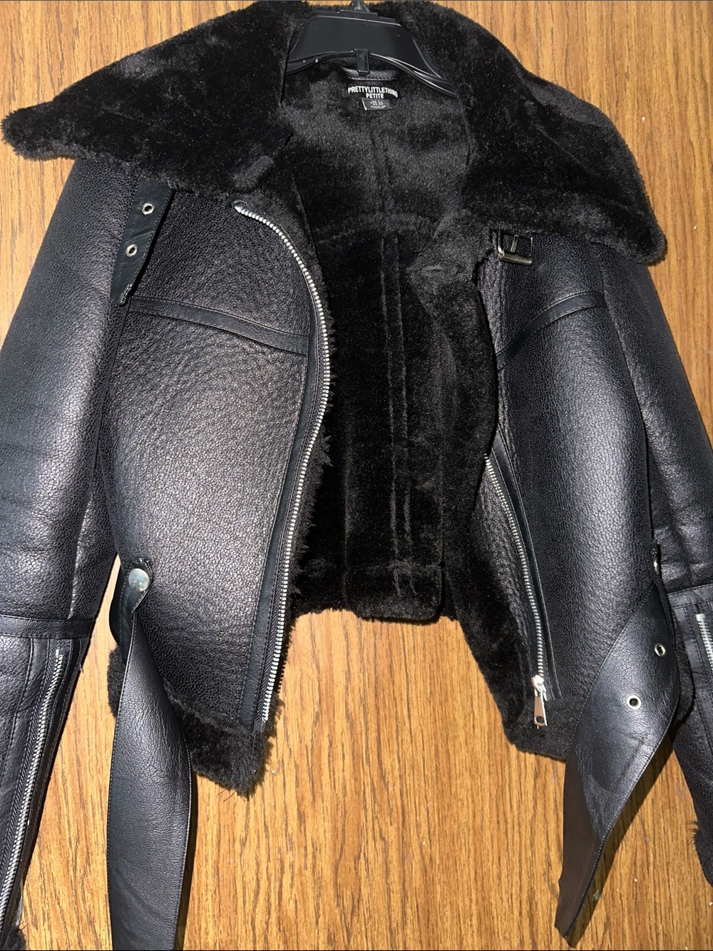 PrettyLittleThing Black Faux Leather Shearling Moto Jacket